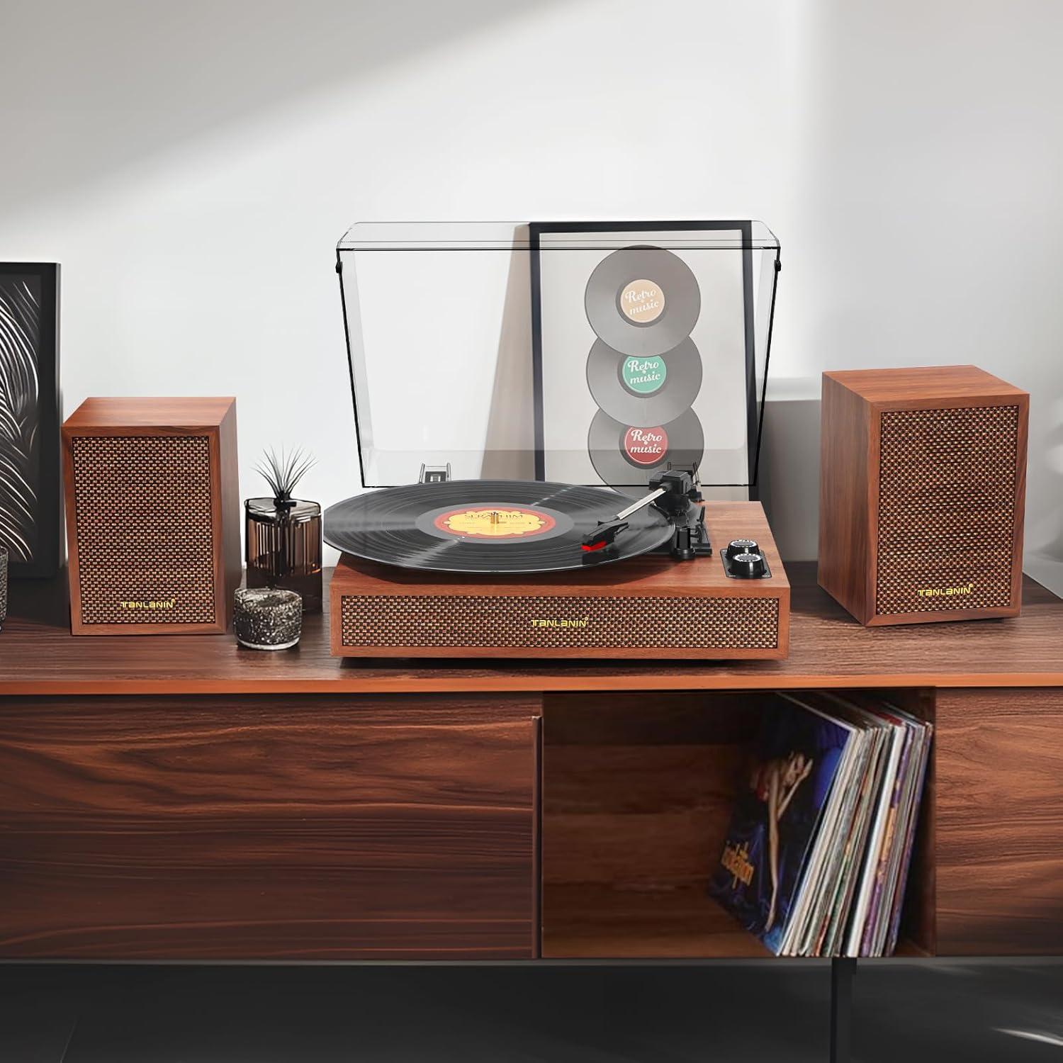 Reproductor de Vinilo Bluetooth TANLANIN TE-2028BR-11B con Altavoces