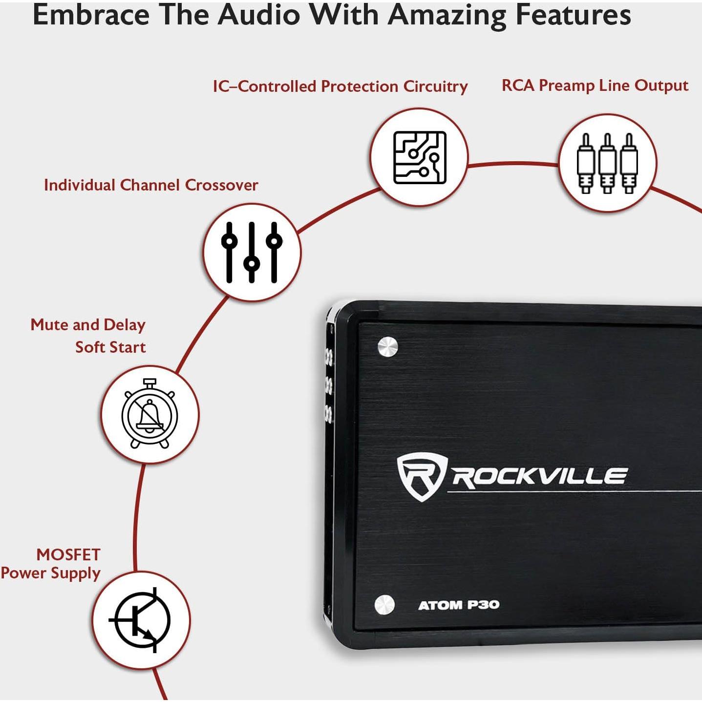 Amplificador Marino Rockville ATOM P30 2400W 4 Canales