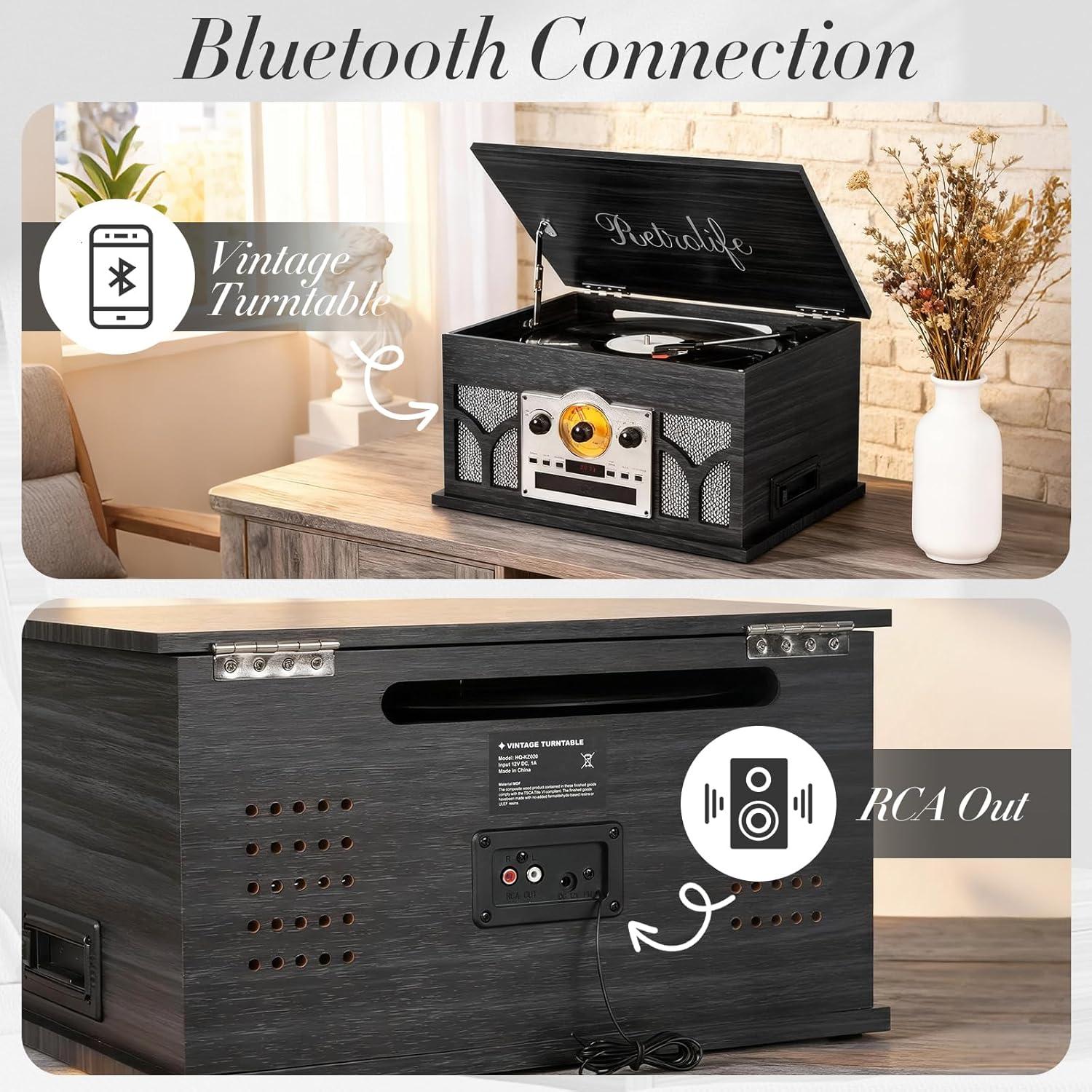 Reproductor de Vinilo 10-en-1 Retrolife Negro con Bluetooth