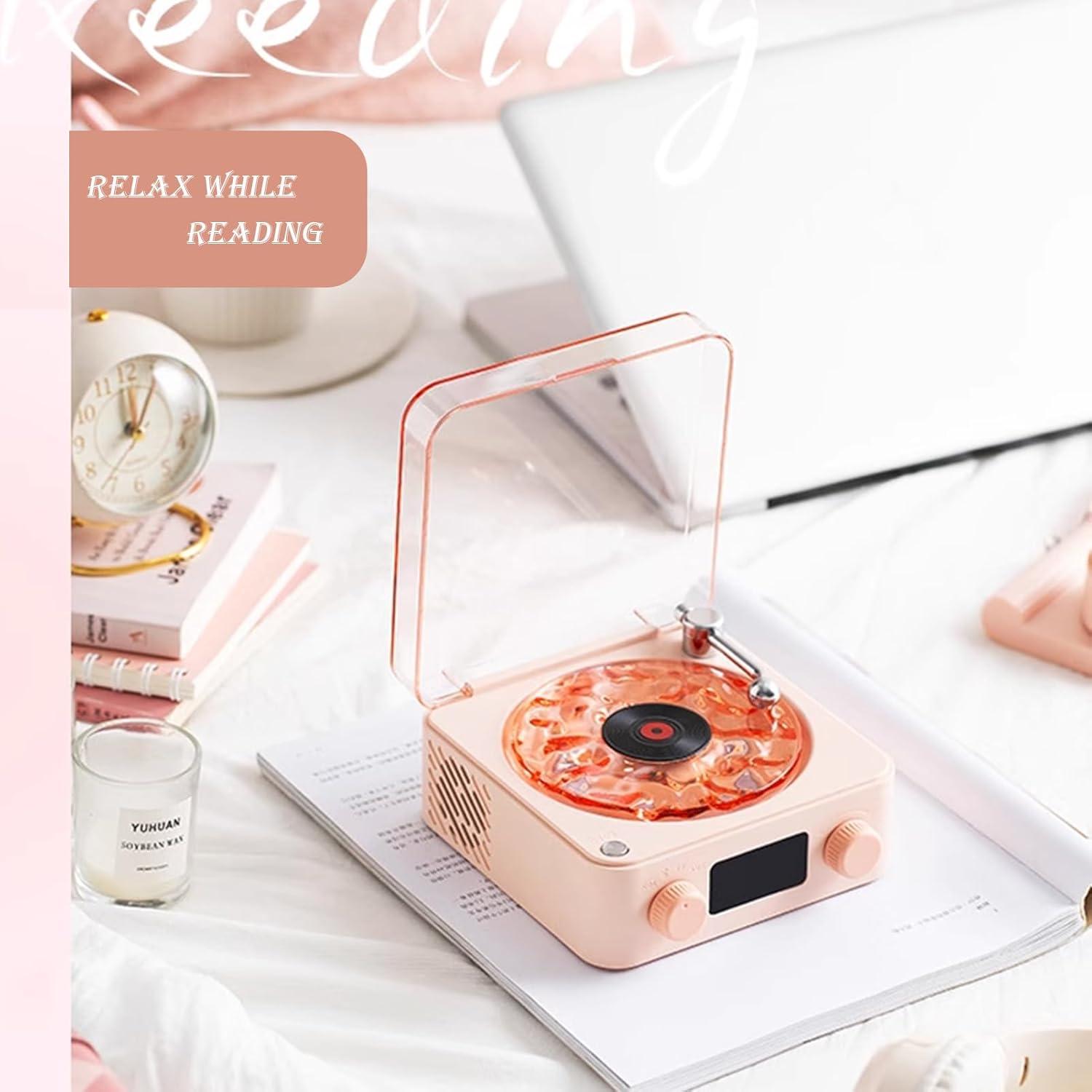 Reproductor de Vinilo Bluetooth Waves Rosa con Luz Ajustable