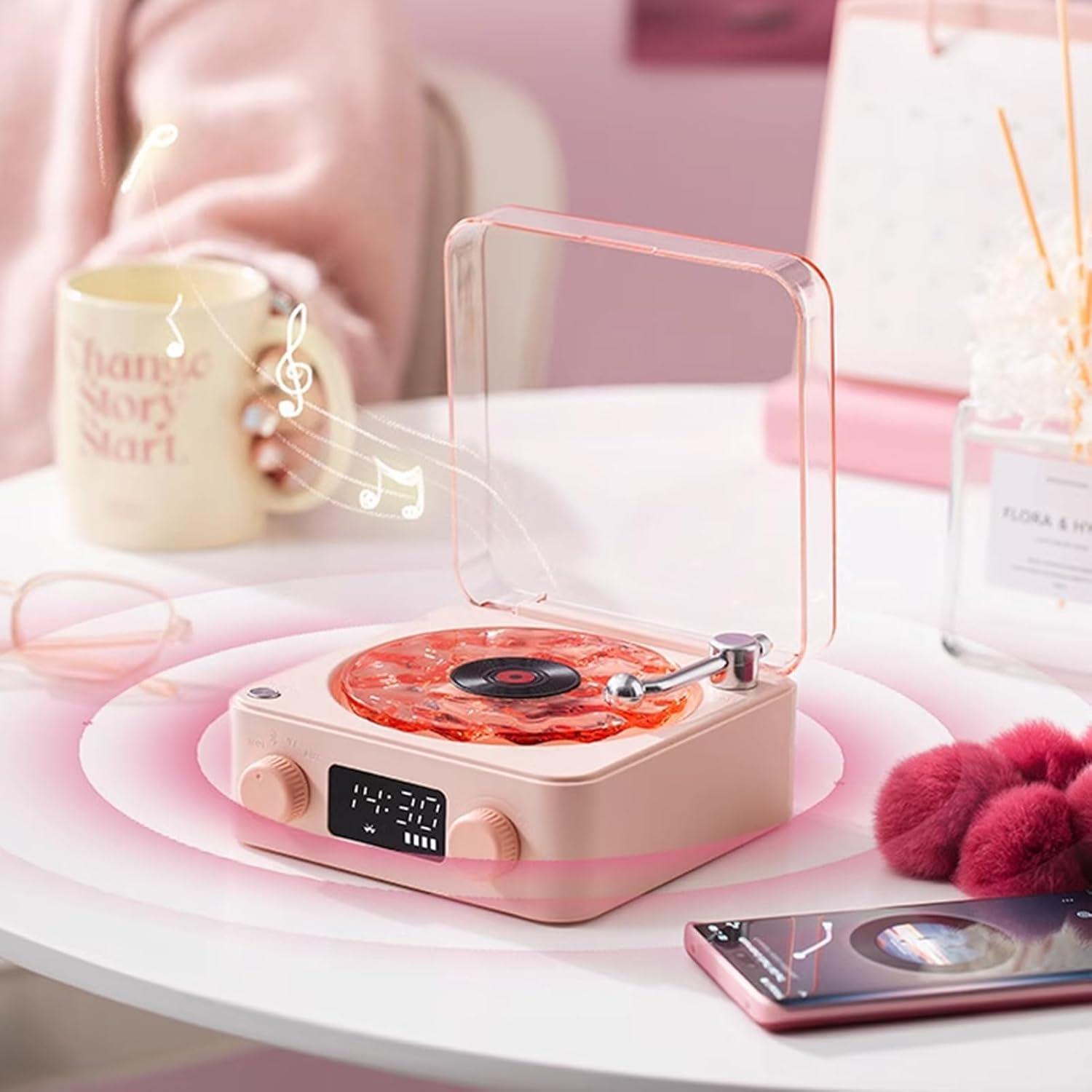 Reproductor de Vinilo Bluetooth Waves Rosa con Luz Ajustable