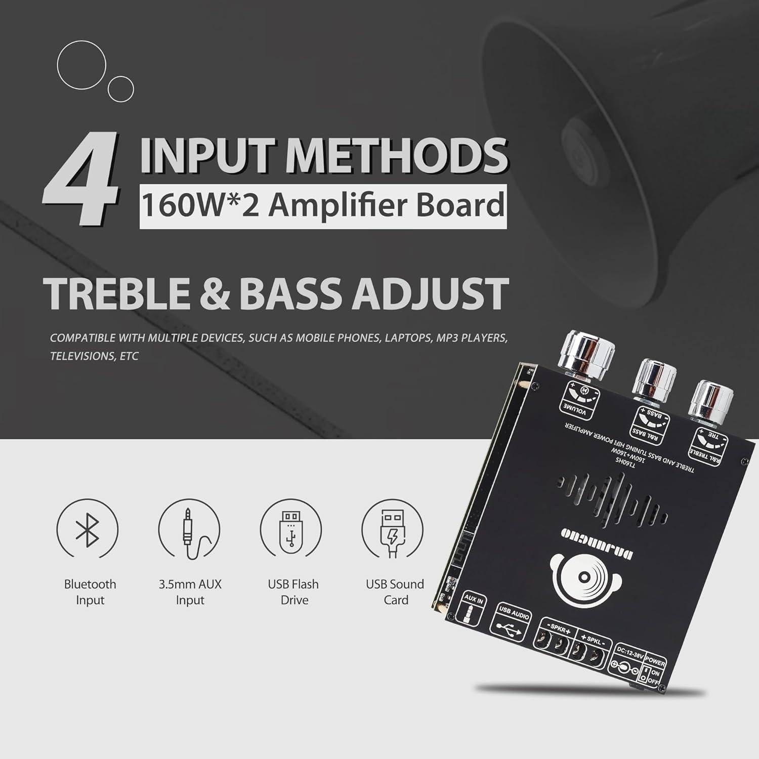 Placa Amplificadora DAMGOO T160HS 320W Bluetooth 5.1 AUX