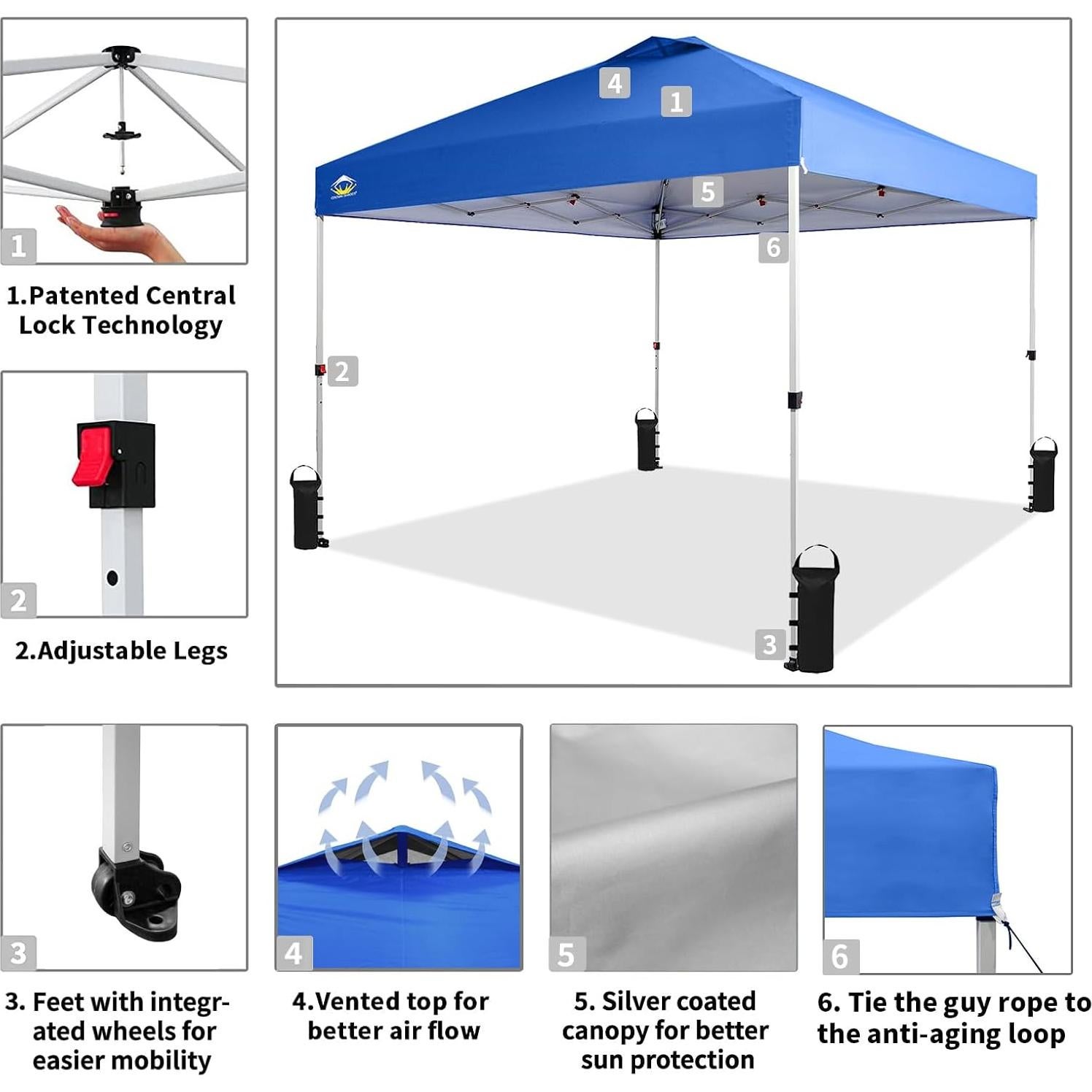 Carpa Plegable CROWN SHADES 3x3m Azul con Protección UV