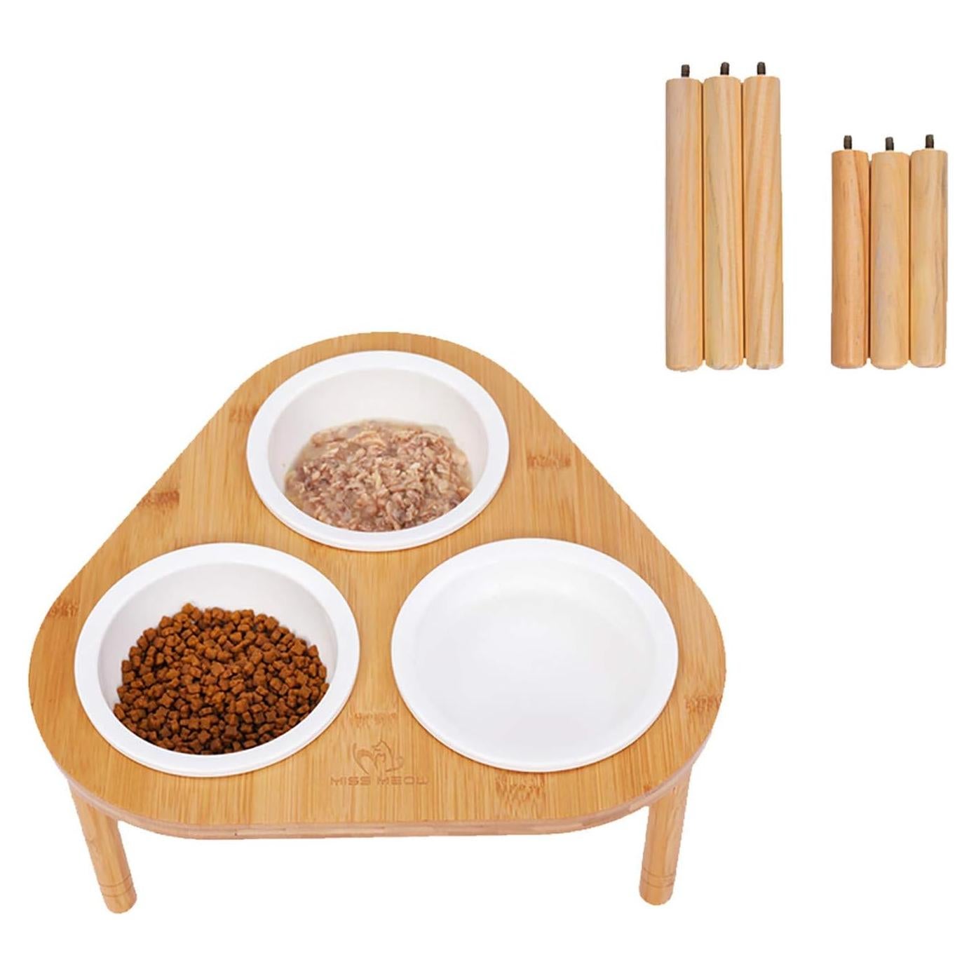 Comedero Elevado para Gatos Miss Meow con 3 Cuencos Cerámicos