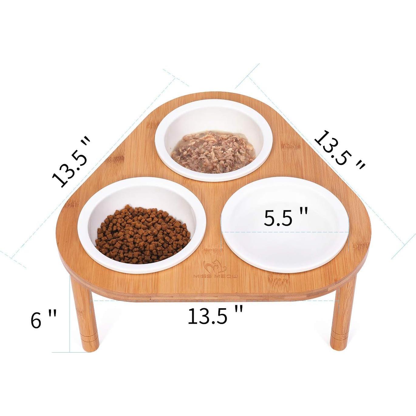 Comedero Elevado para Gatos Miss Meow con 3 Cuencos Cerámicos