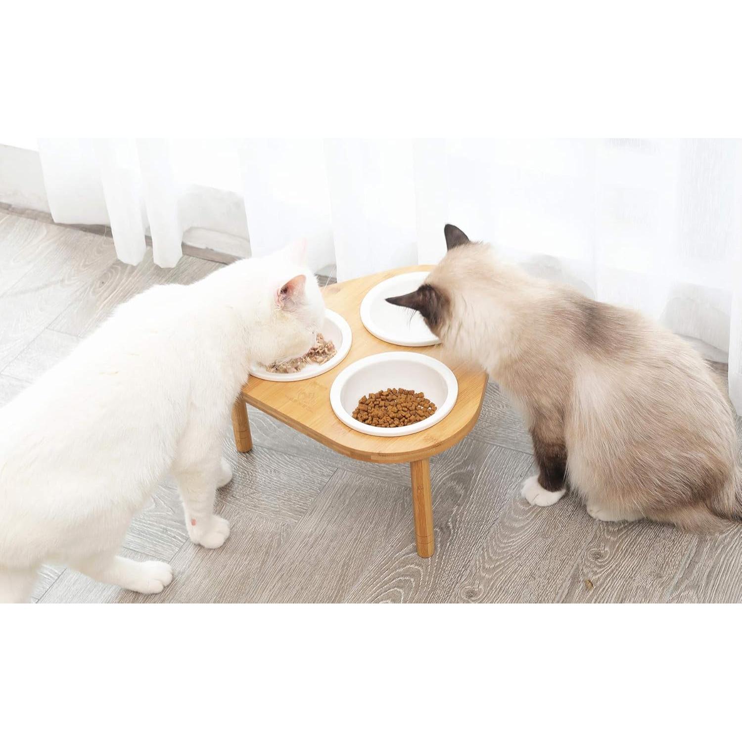 Comedero Elevado para Gatos Miss Meow con 3 Cuencos Cerámicos