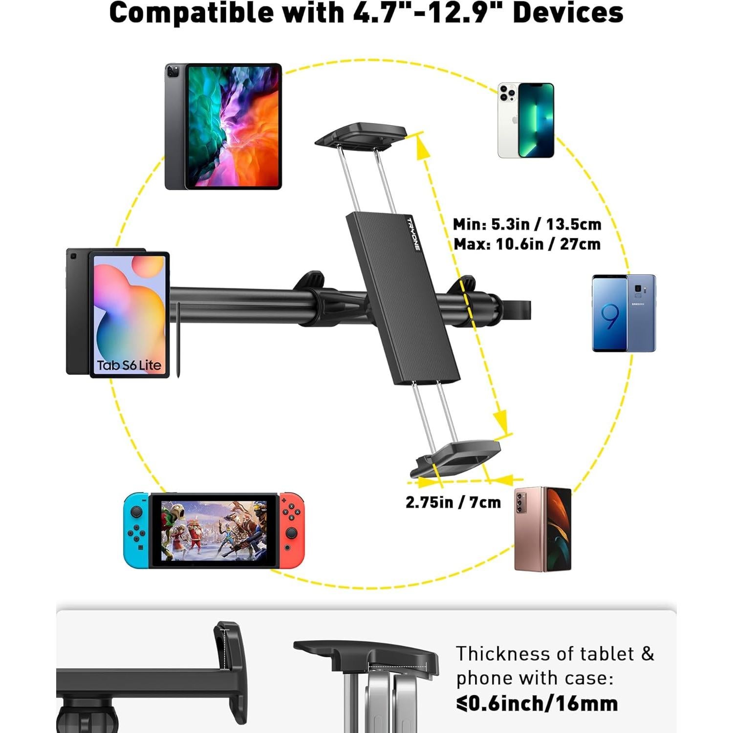 Soporte para Tableta de Coche Tryone Ajustable 4.7-12.9"