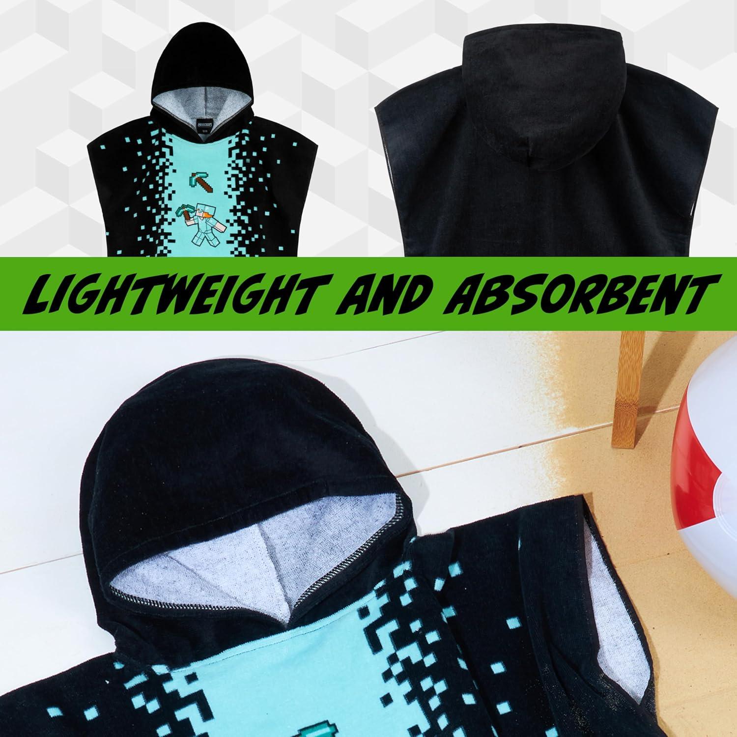 Toalla Poncho Minecraft Niños 6-9 Años Absorbente Negro/Azul