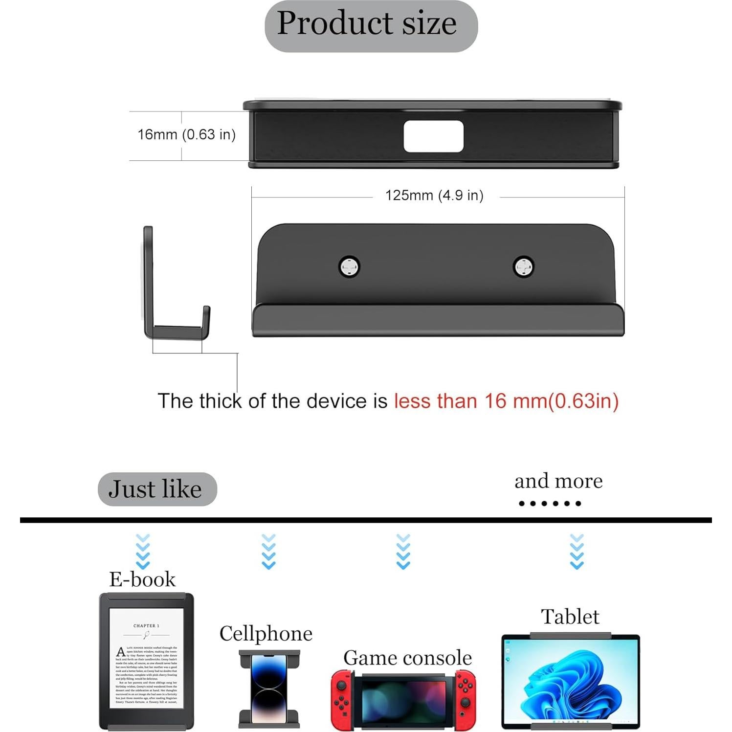 Soporte de Pared Universal para Tabletas y Teléfonos - Negro