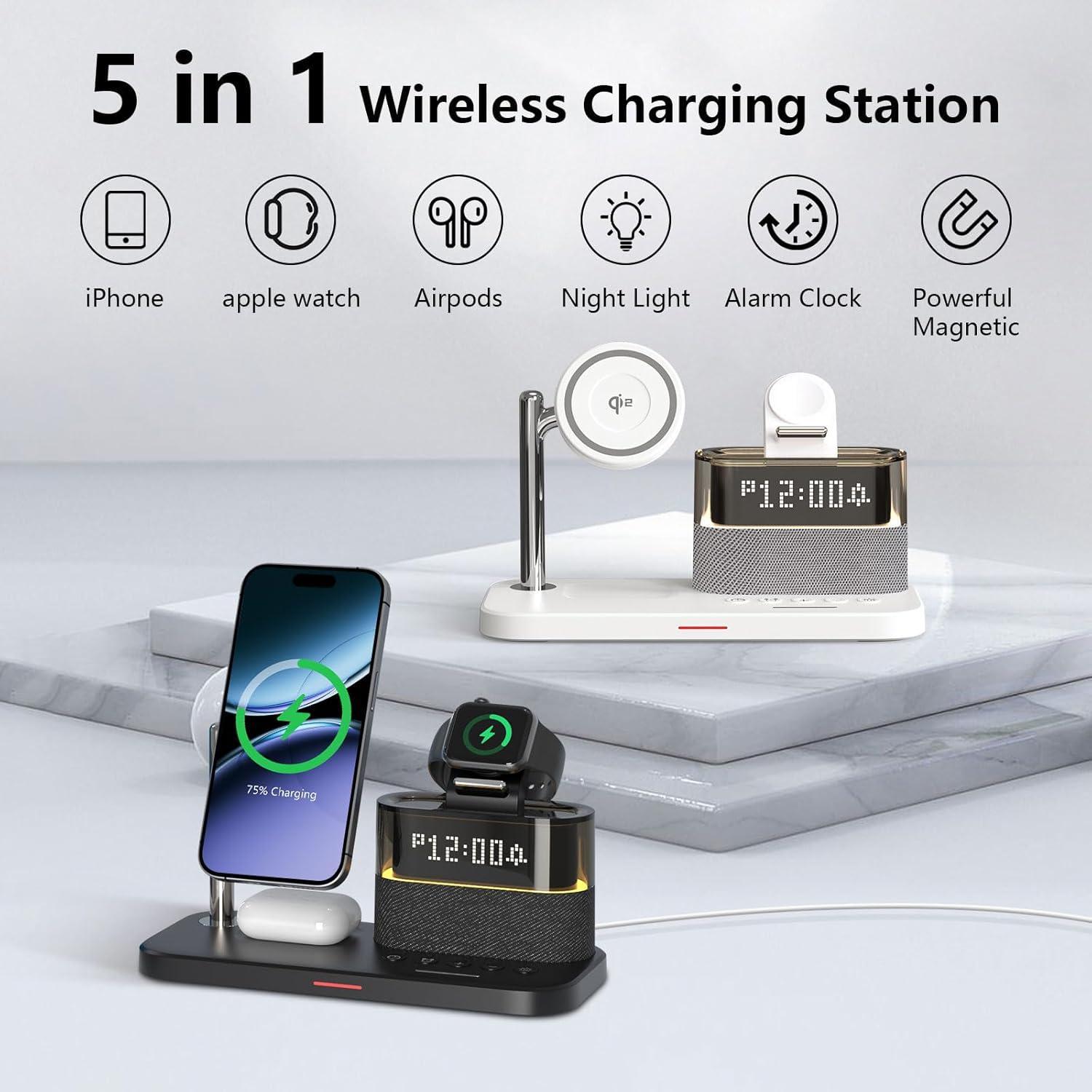 Estación de Carga Inalámbrica 5 en 1 BLKE con Reloj