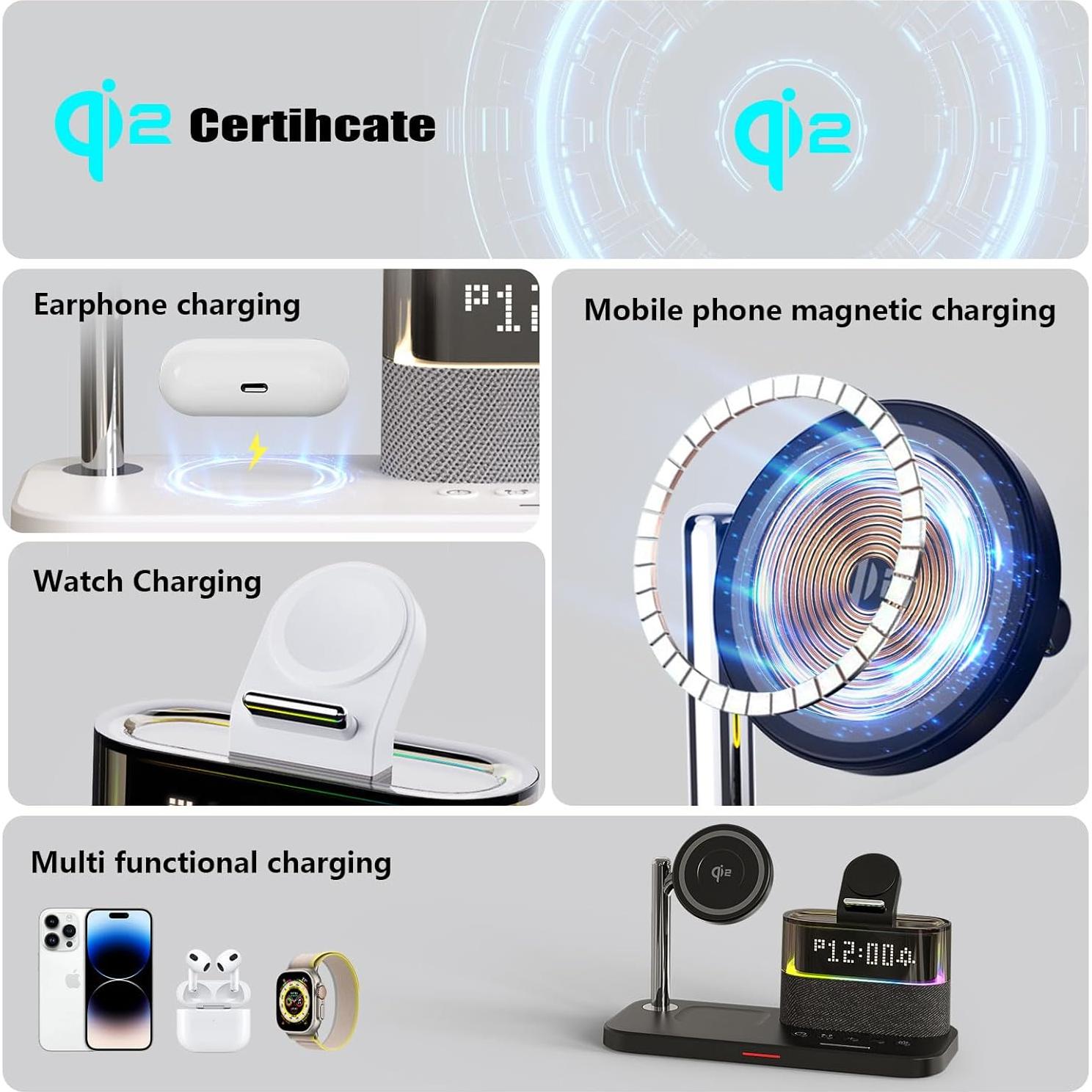 Estación de Carga Inalámbrica 5 en 1 BLKE con Reloj