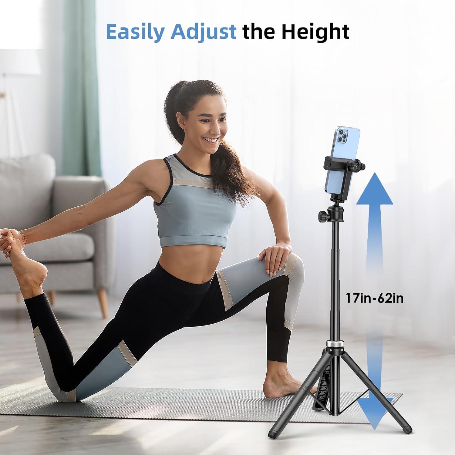 67" Phone Tripod, MIIASI Extendable Tripod for iPhone, Selfie Stick with Remote and Phone Holder, Compatible with iPhone/Android/Camera, Light Stand