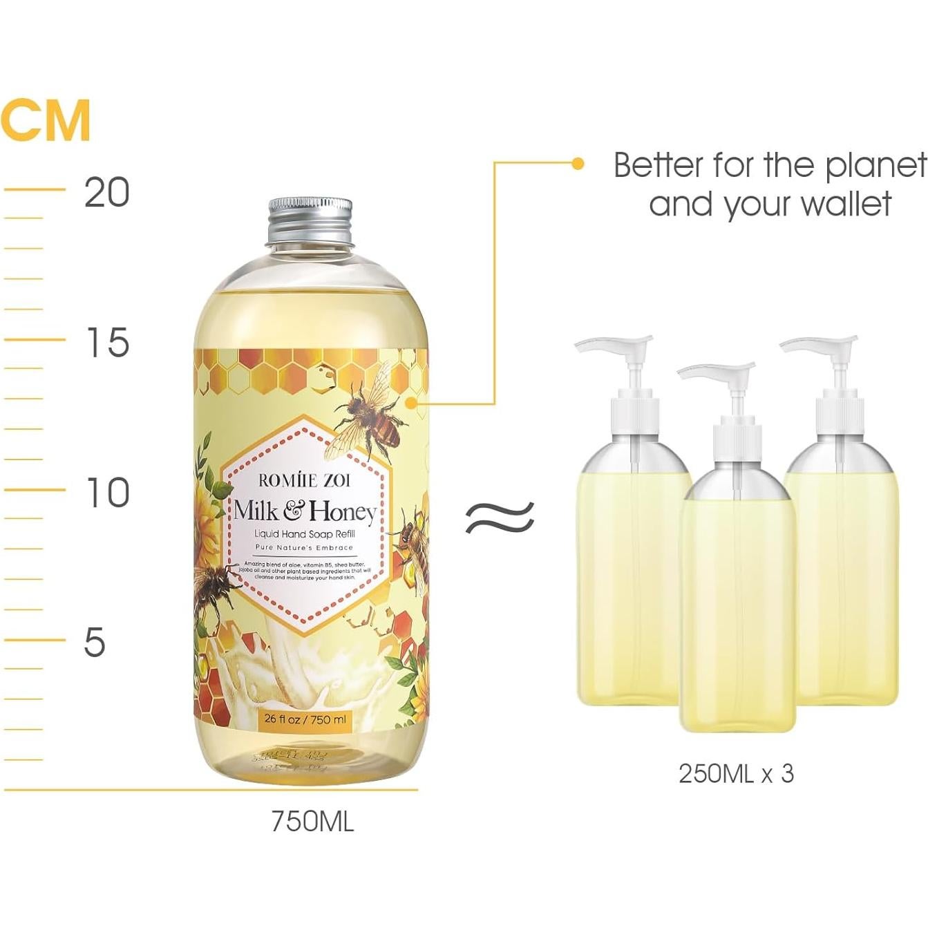 Recarga Jabón de Manos ROMIIE ZOI 3x768ml Miel y Leche
