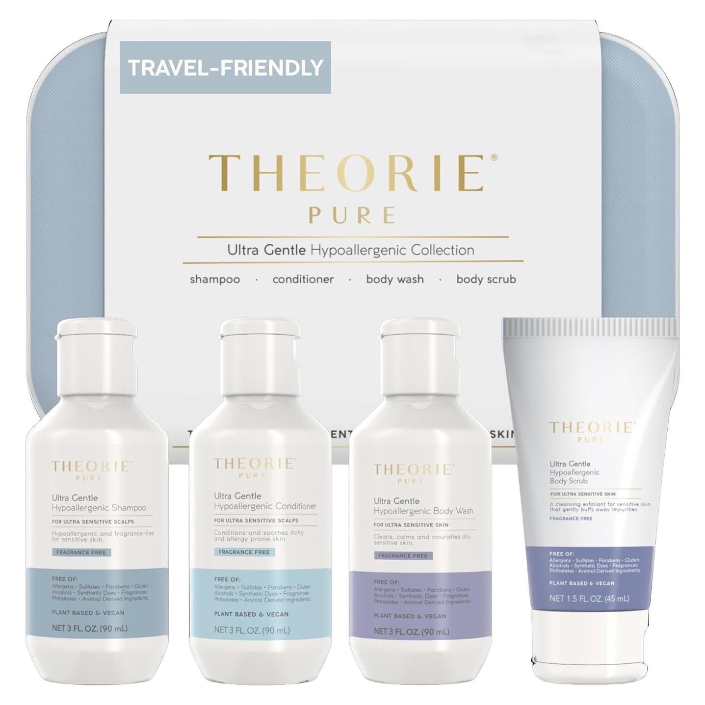 Set de Artículos de Tocador de Viaje Theorie - Champú y Acondicionador Hipoalergénicos