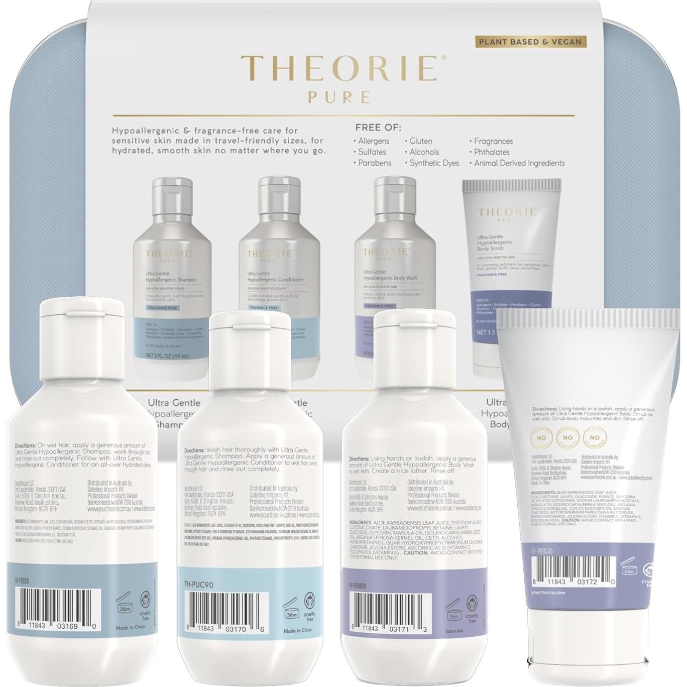 Set de Artículos de Tocador de Viaje Theorie - Champú y Acondicionador Hipoalergénicos