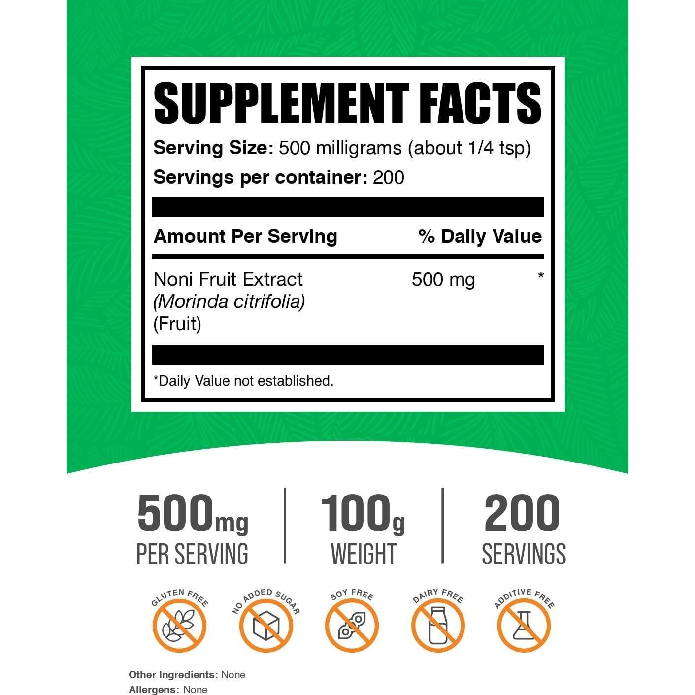 Extracto de Fruta Noni en Polvo BulkSupplements 100g - Suplemento Natural