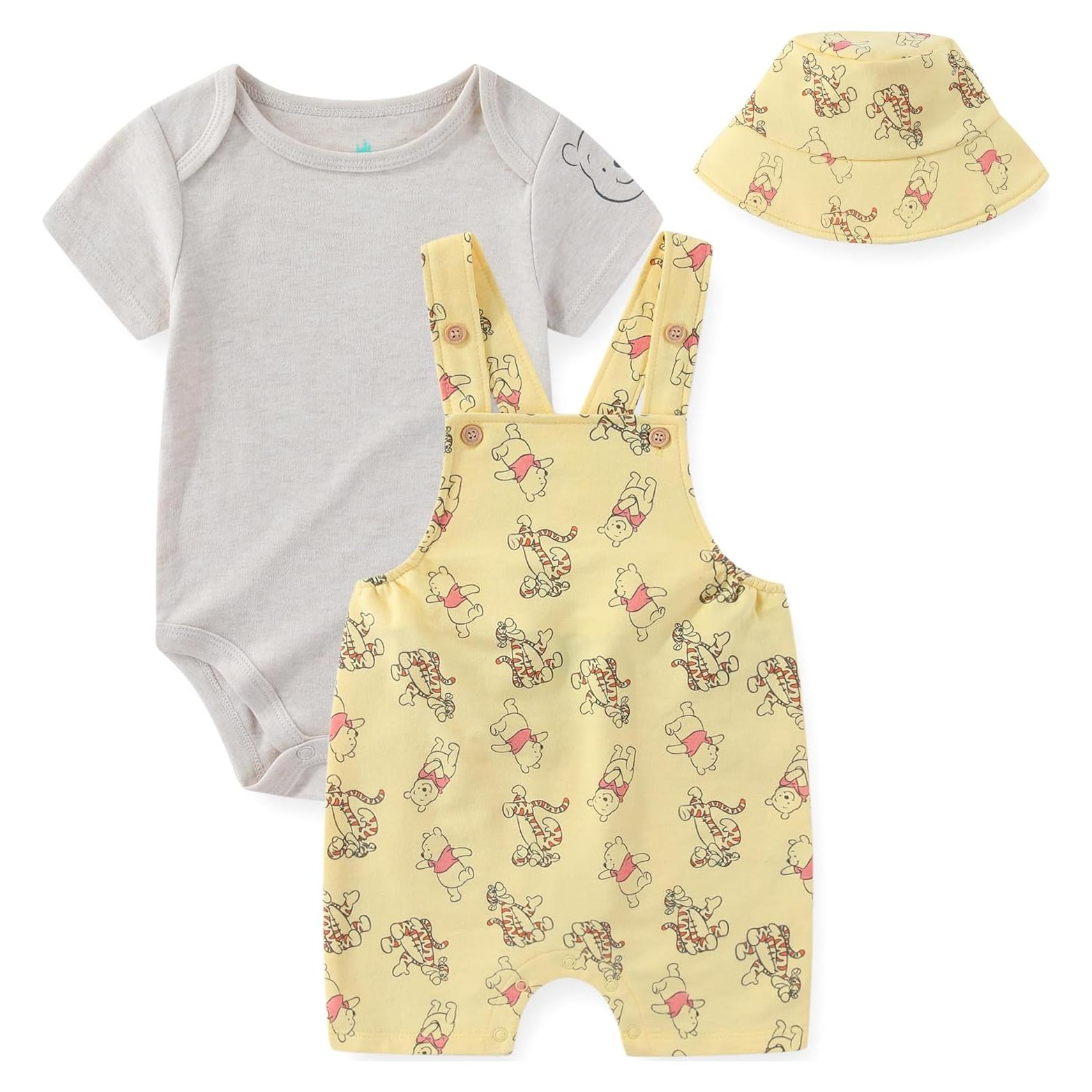 Conjunto 3 Piezas Bebé Disney Winnie the Pooh - Camiseta, Overol y Sombrero