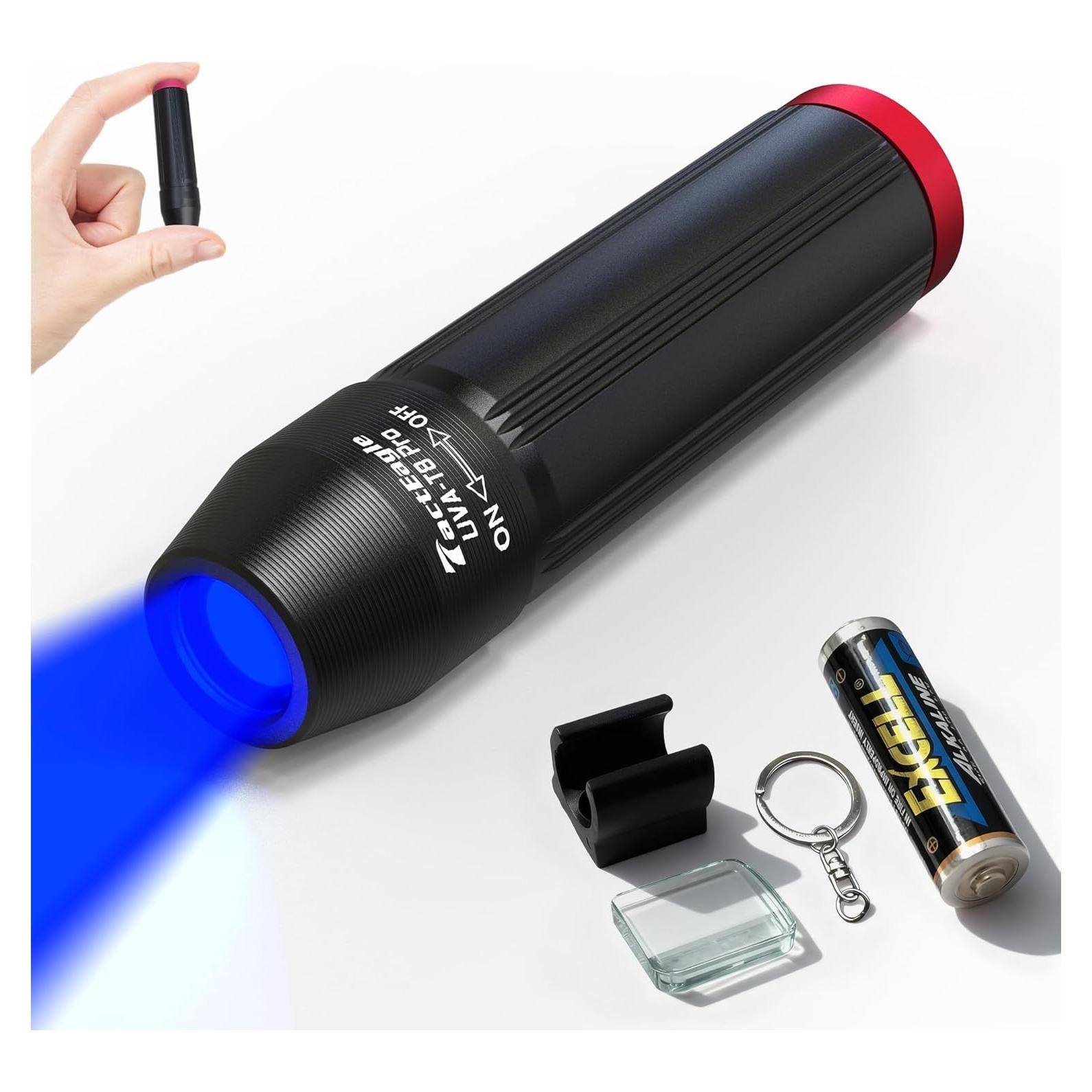 Linterna UV 365nm TactEagle UVA-T8 Mini con Llavero