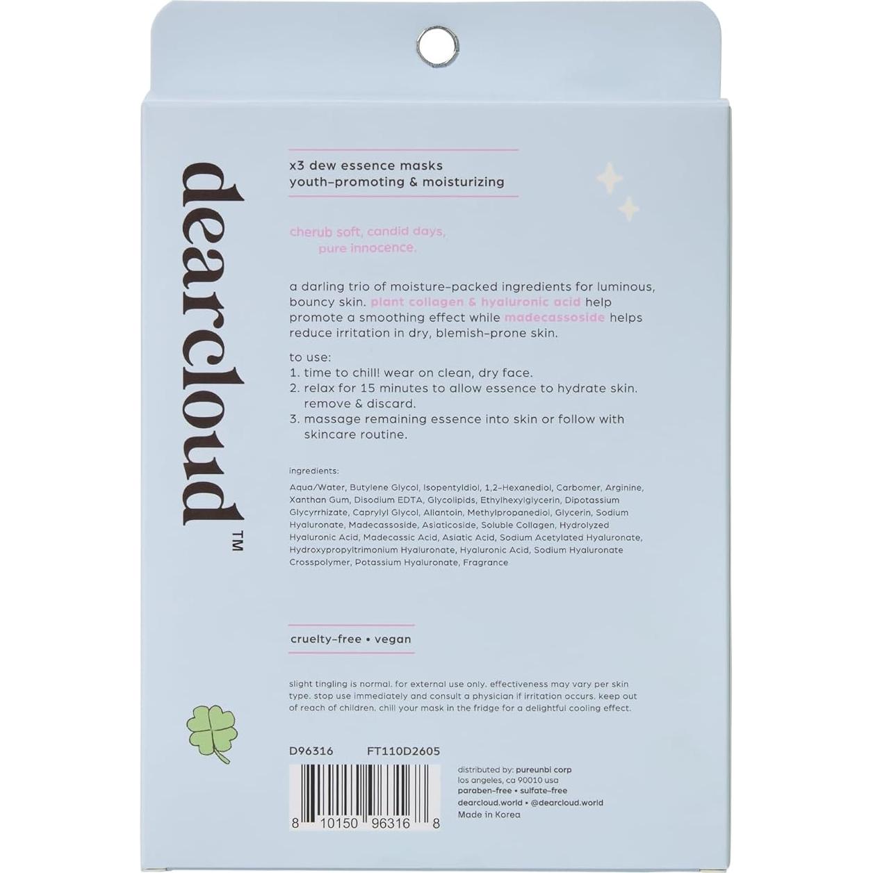 Máscara Facial Hidratante Beary Cherub Dearcloud - 3 Paquetes