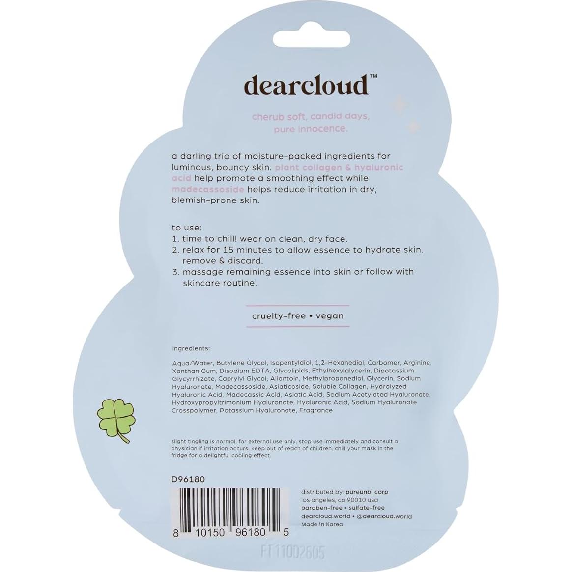 Máscara Facial Hidratante Beary Cherub Dearcloud - 3 Paquetes