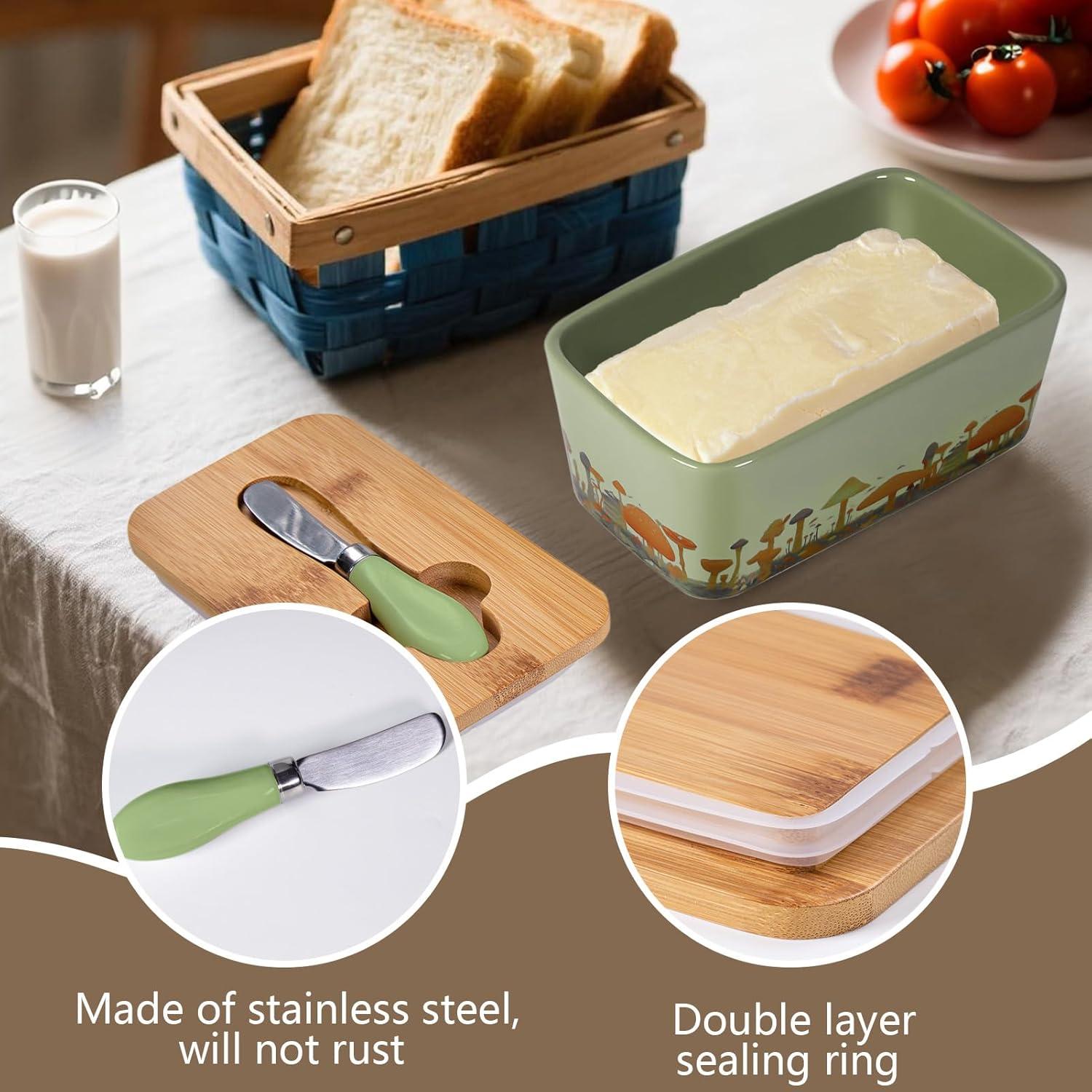 Plato de Mantequilla Craftmastudio con Tapa de Madera Verde Menta