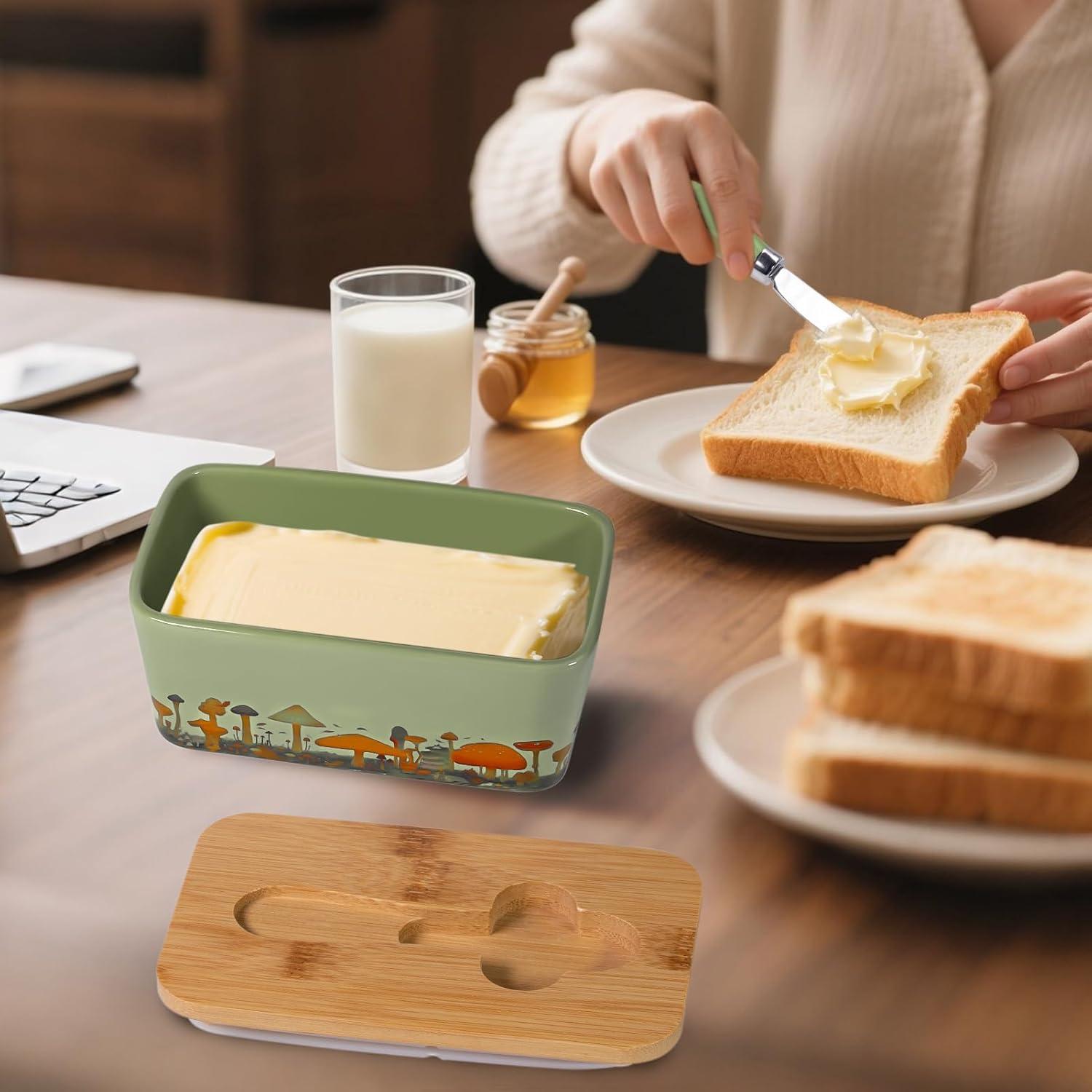 Plato de Mantequilla Craftmastudio con Tapa de Madera Verde Menta