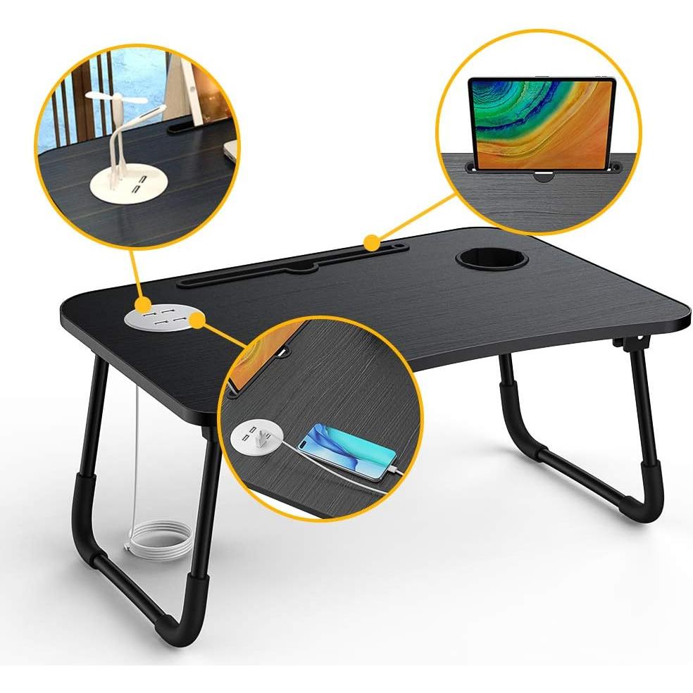 Escritorio Plegable Elekin para Laptop con USB y Soporte para Taza