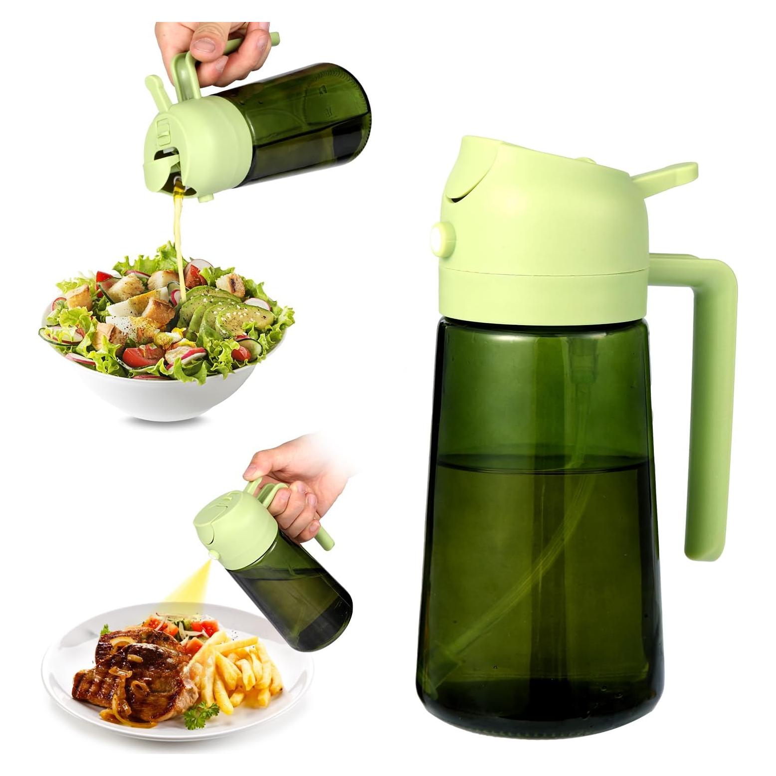 Botella Spray de Aceite de Oliva 470ml Verde - Dispensador 2 en 1