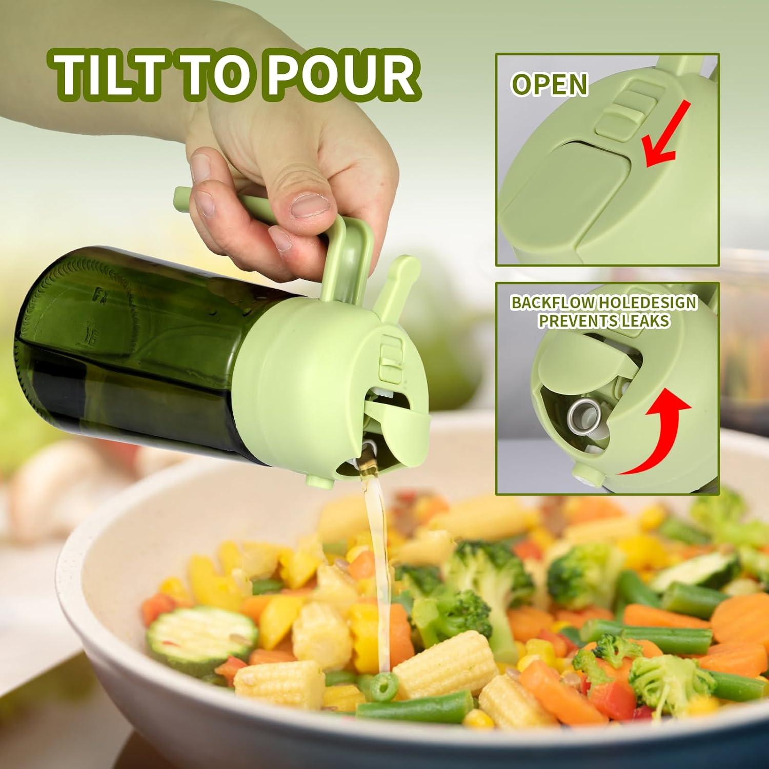 Botella Spray de Aceite de Oliva 470ml Verde - Dispensador 2 en 1