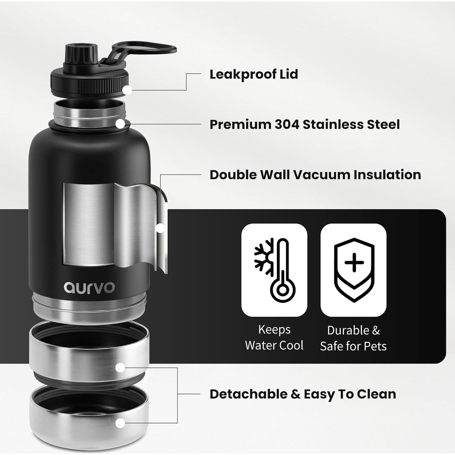 Botella de Agua para Perros Aurvo 32oz Acero Inoxidable Aislada