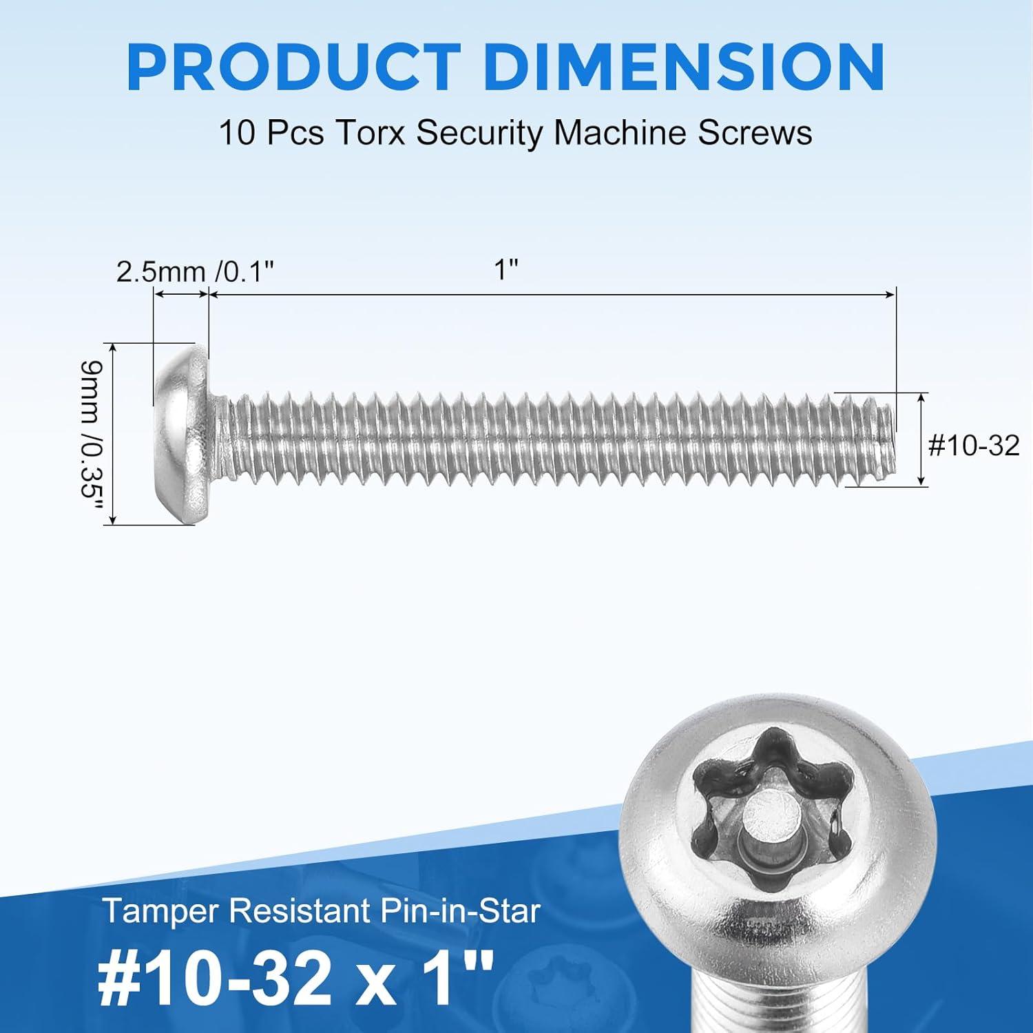 Tornillos de Seguridad Torx uxcell #10-32 x 25mm Acero Inoxidable