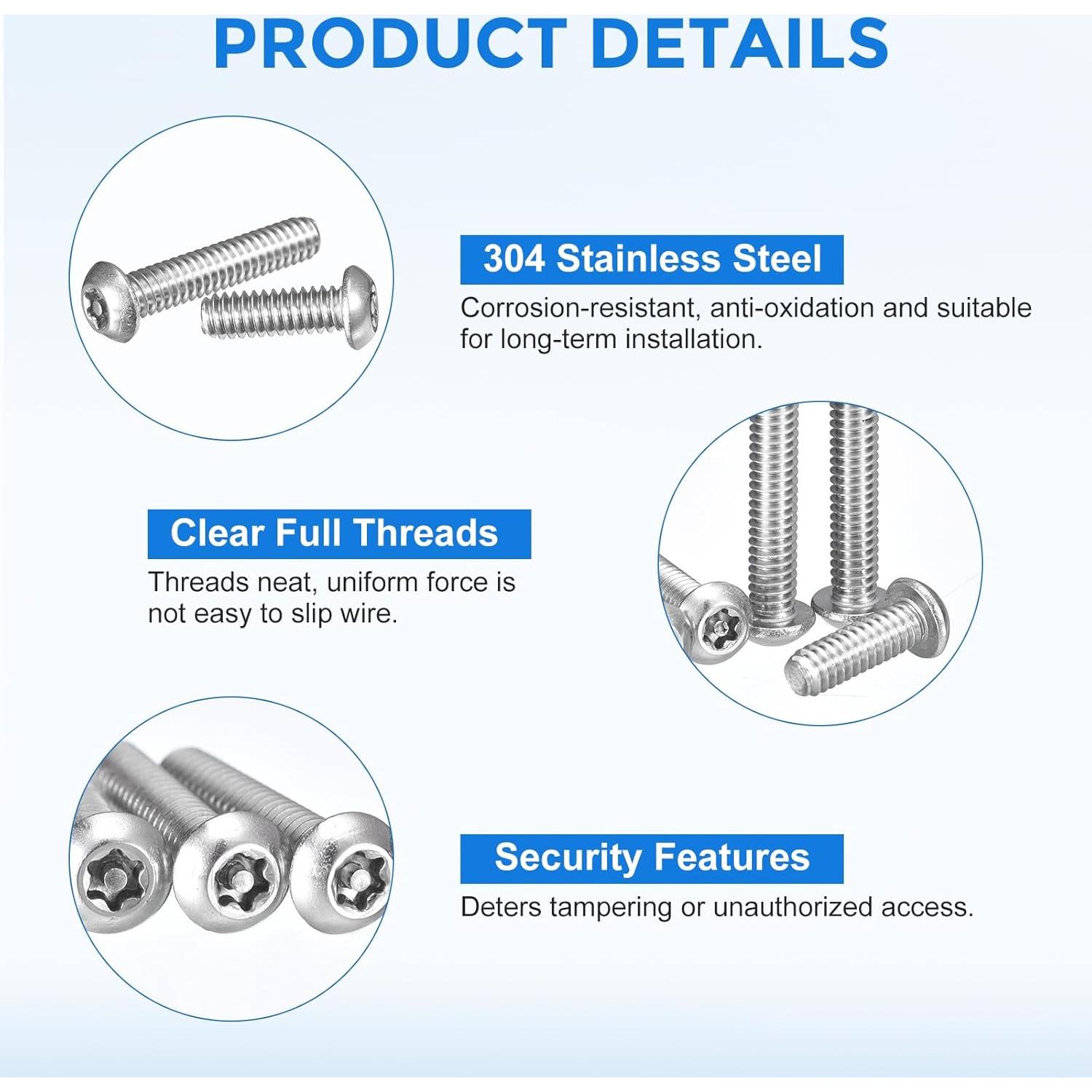 Tornillos de Seguridad Torx uxcell #10-32 x 25mm Acero Inoxidable