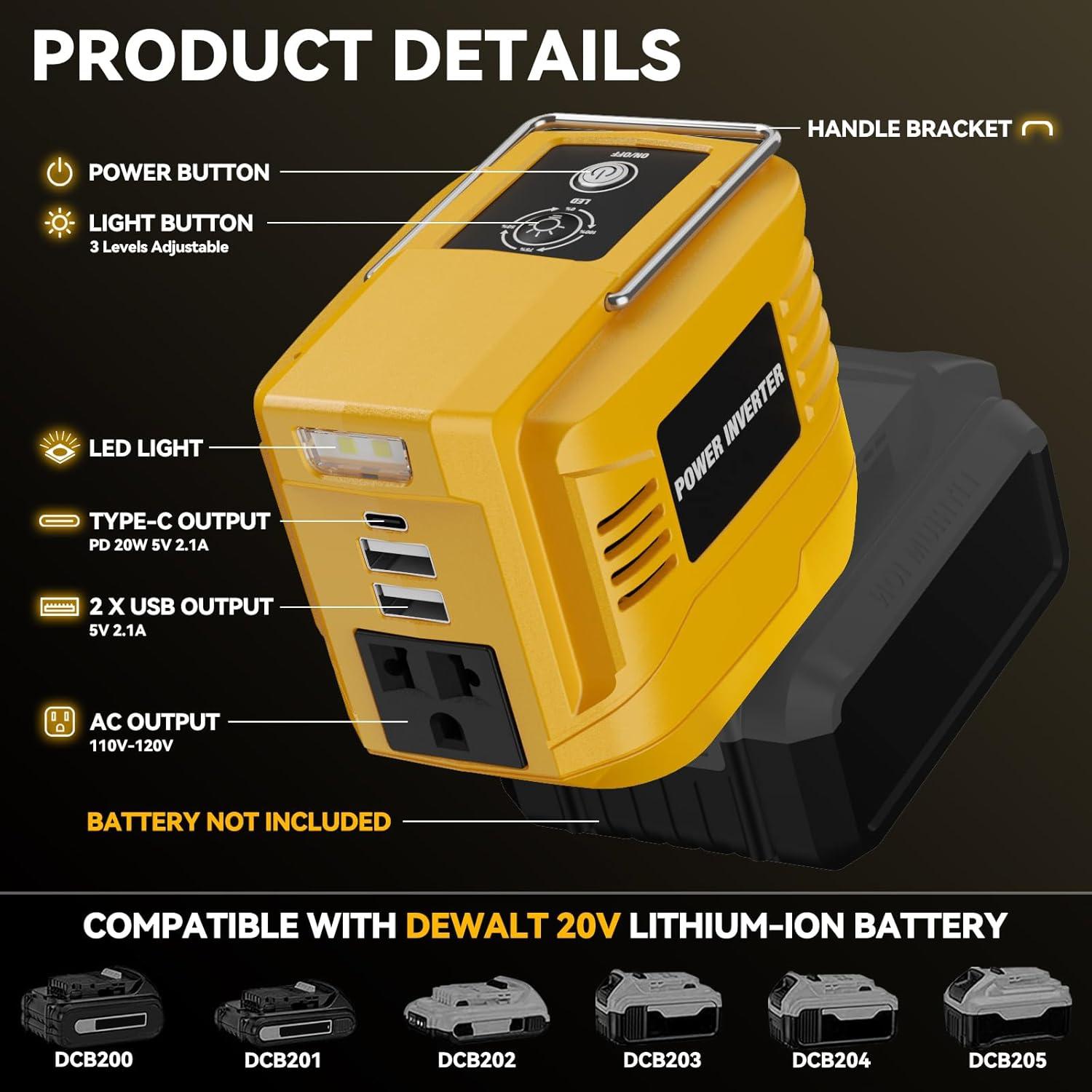 Inversor de Potencia 200W VAXCANZE para Dewalt 20V DC a AC