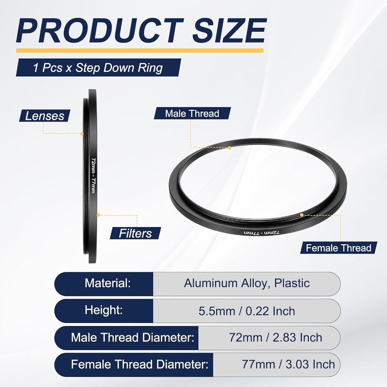 Adaptador de anillo de paso PATIKIL 72mm a 77mm para filtros de cámara