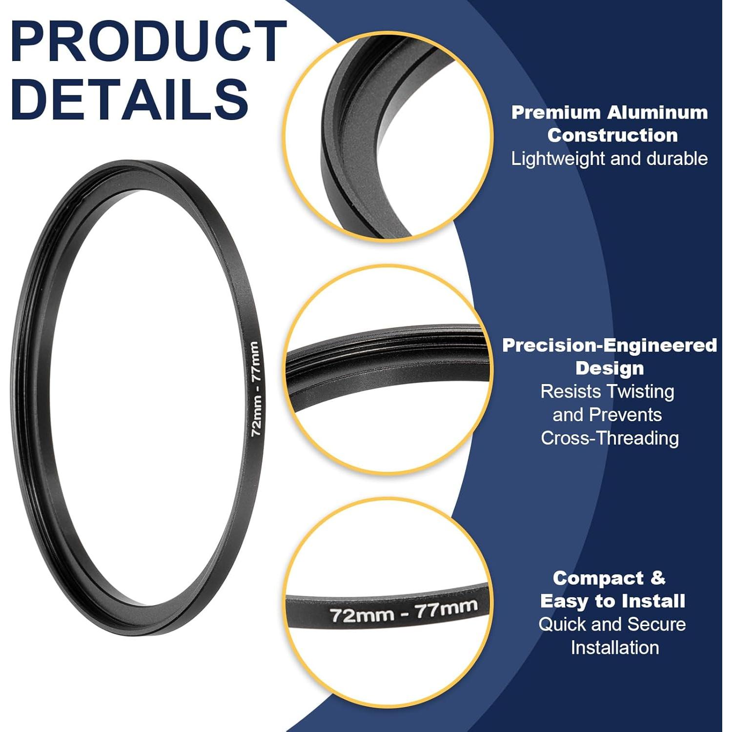 Adaptador de anillo de paso PATIKIL 72mm a 77mm para filtros de cámara