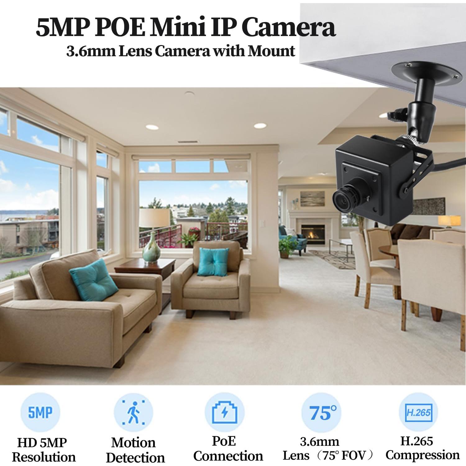 Cámara IP Mini 5MP REVODATA POE con Montaje Ajustable 360°