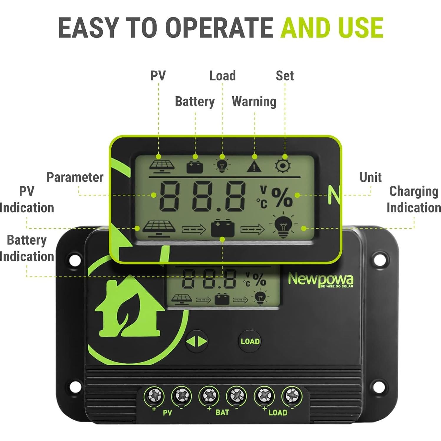 Controlador de Carga Solar Newpowa 10A 12V/24V LCD Compacto