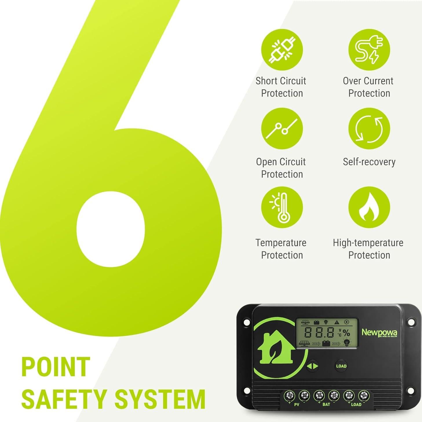 Controlador de Carga Solar Newpowa 10A 12V/24V LCD Compacto