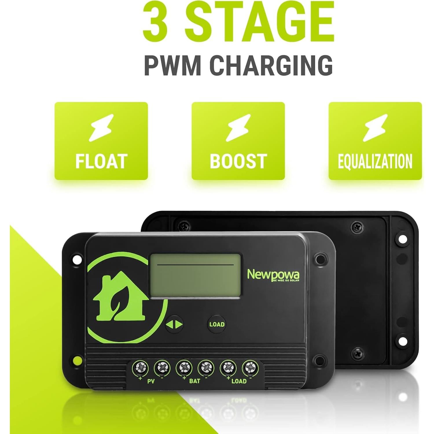 Controlador de Carga Solar Newpowa 10A 12V/24V LCD Compacto