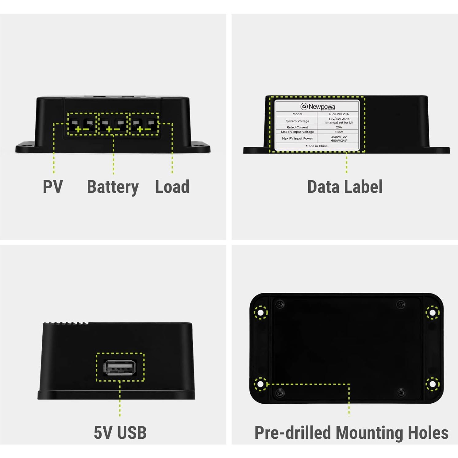 Controlador de Carga Solar Newpowa 10A 12V/24V LCD Compacto