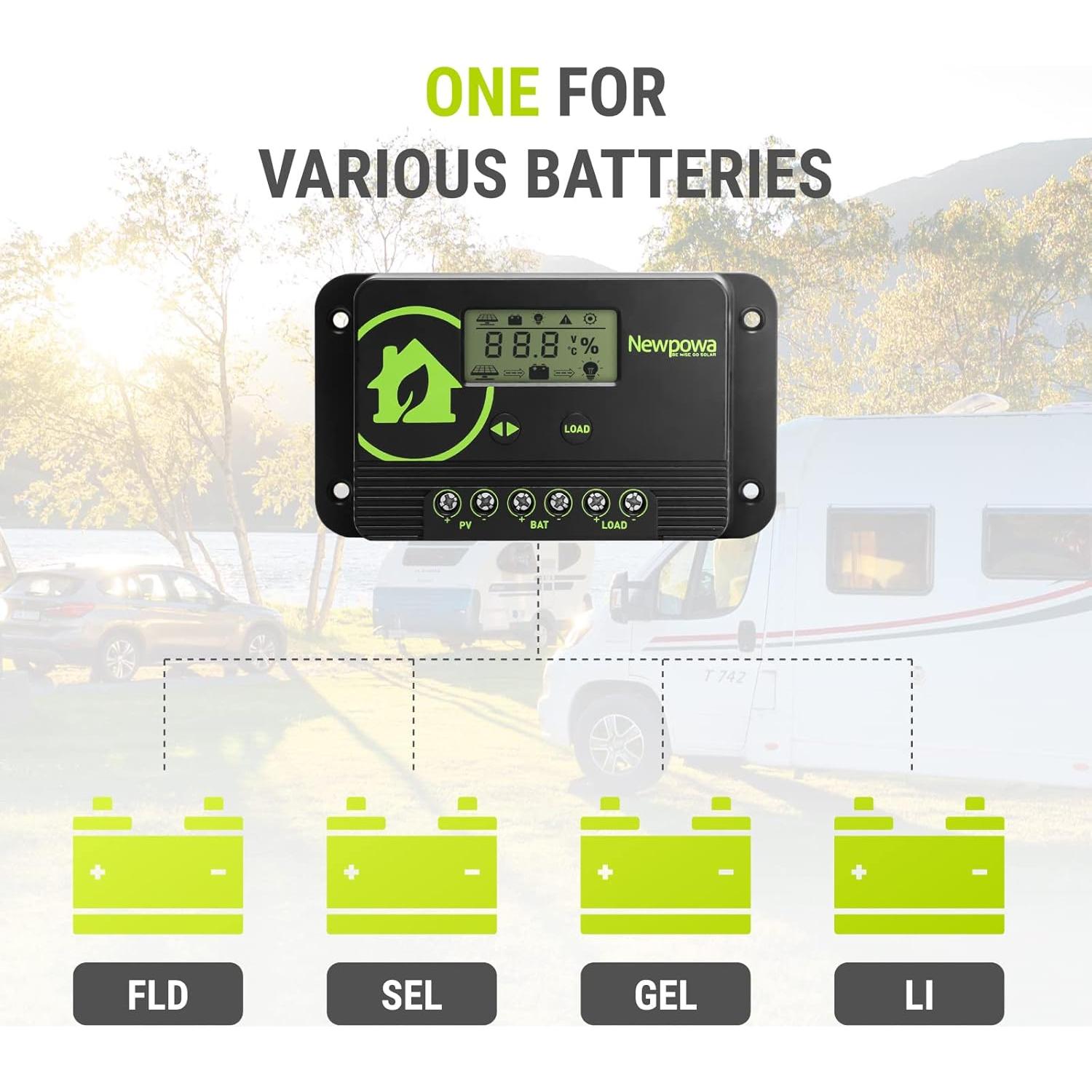 Controlador de Carga Solar Newpowa 10A 12V/24V LCD Compacto