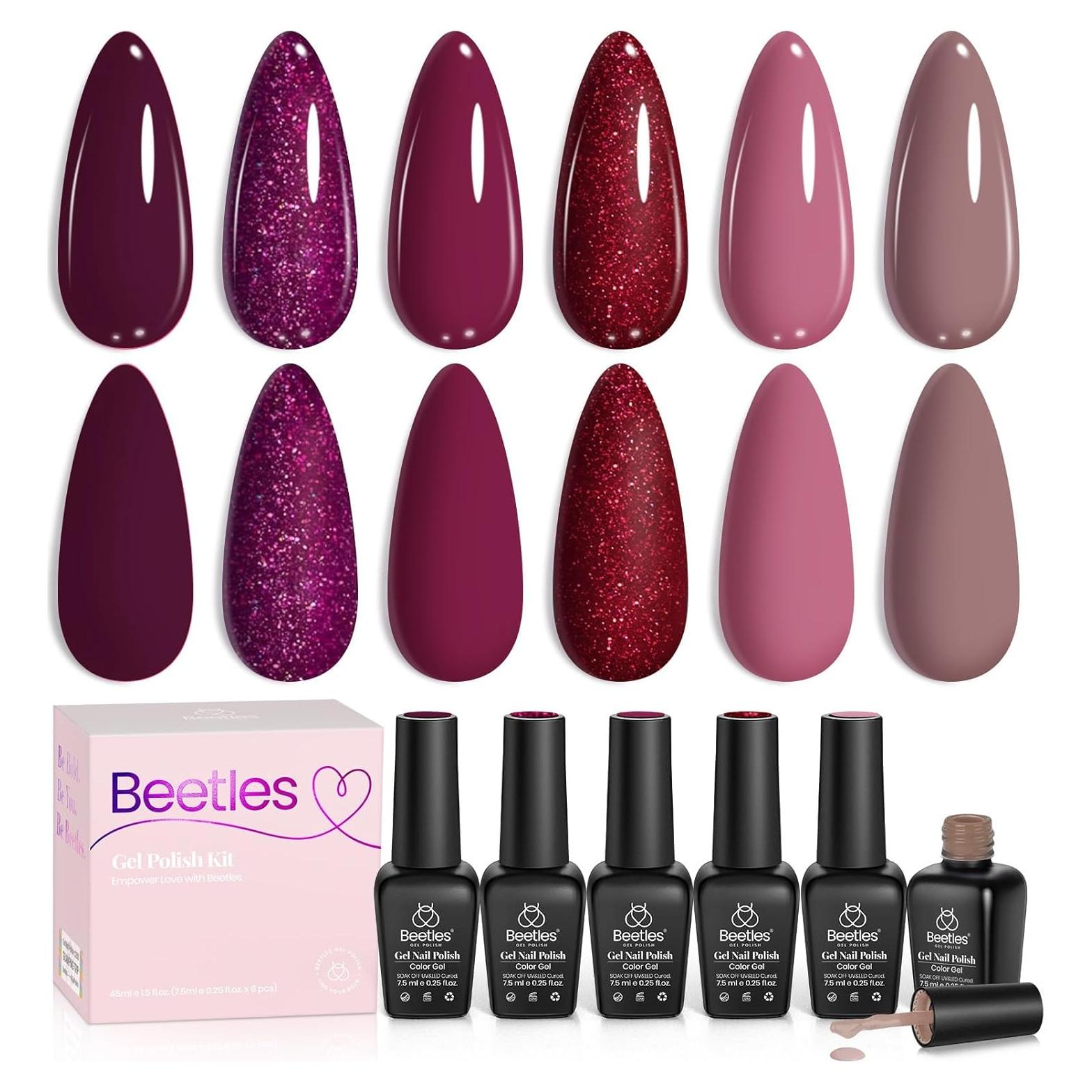 Set de Esmalte de Gel Beetles 6 Colores Berry Merlot 7.5ml