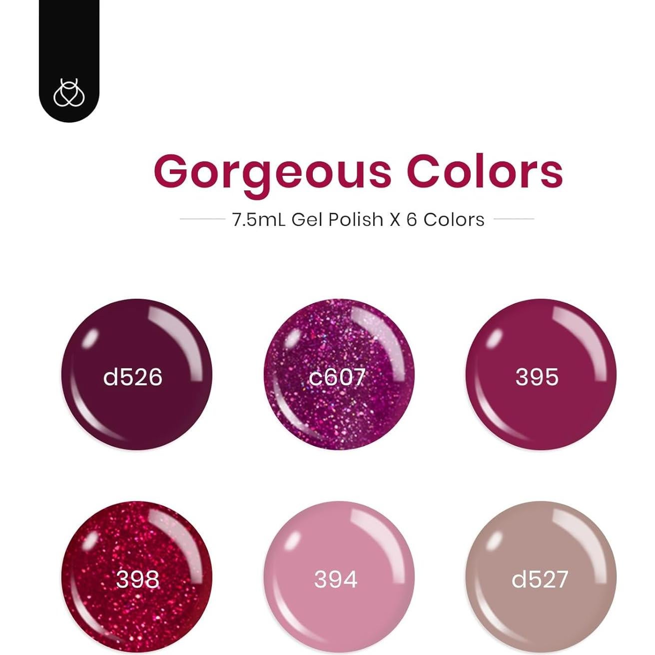 Set de Esmalte de Gel Beetles 6 Colores Berry Merlot 7.5ml