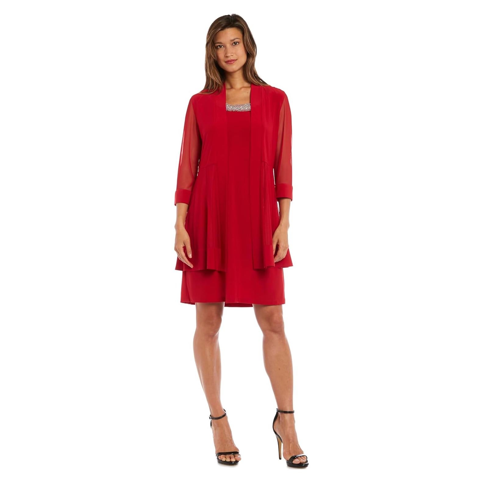 Conjunto Vestido y Chaqueta R&M Richards Mujer Petite Rojo