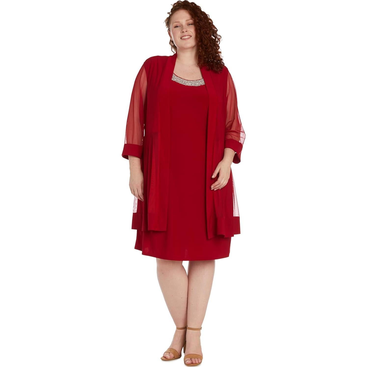 Conjunto Vestido y Chaqueta R&M Richards Mujer Petite Rojo