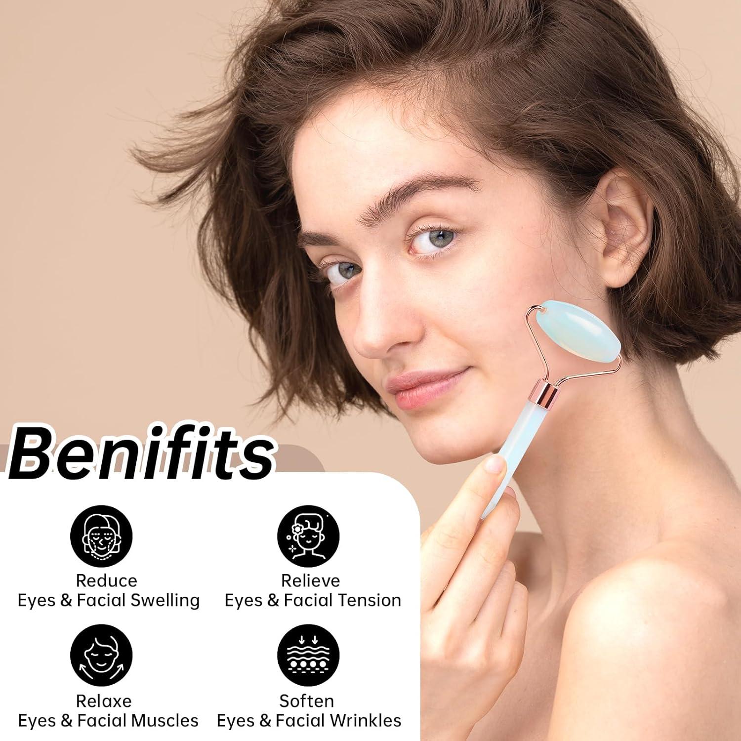 Set Gua Sha y Rodillo Facial Olaemuo - Ópalo Natural
