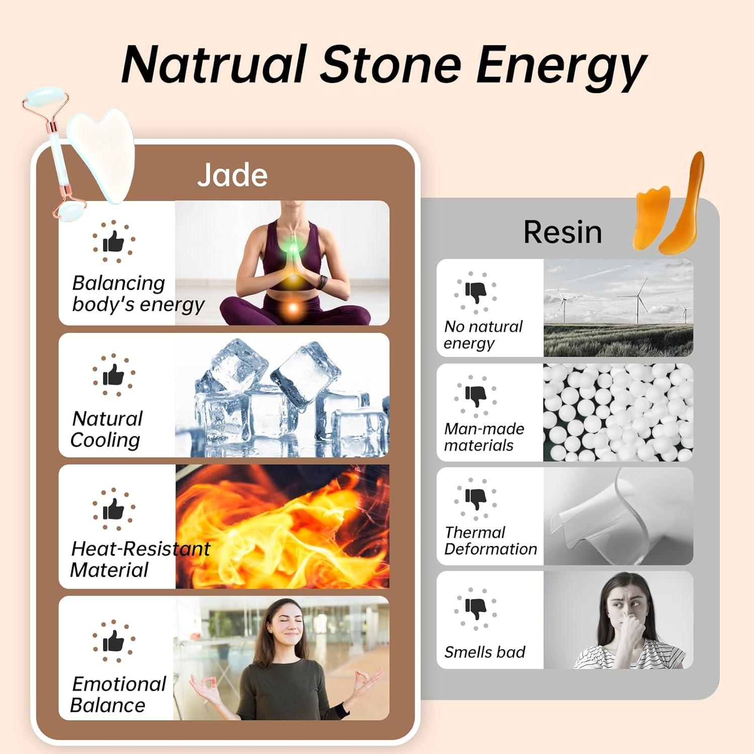 Set Gua Sha y Rodillo Facial Olaemuo - Ópalo Natural