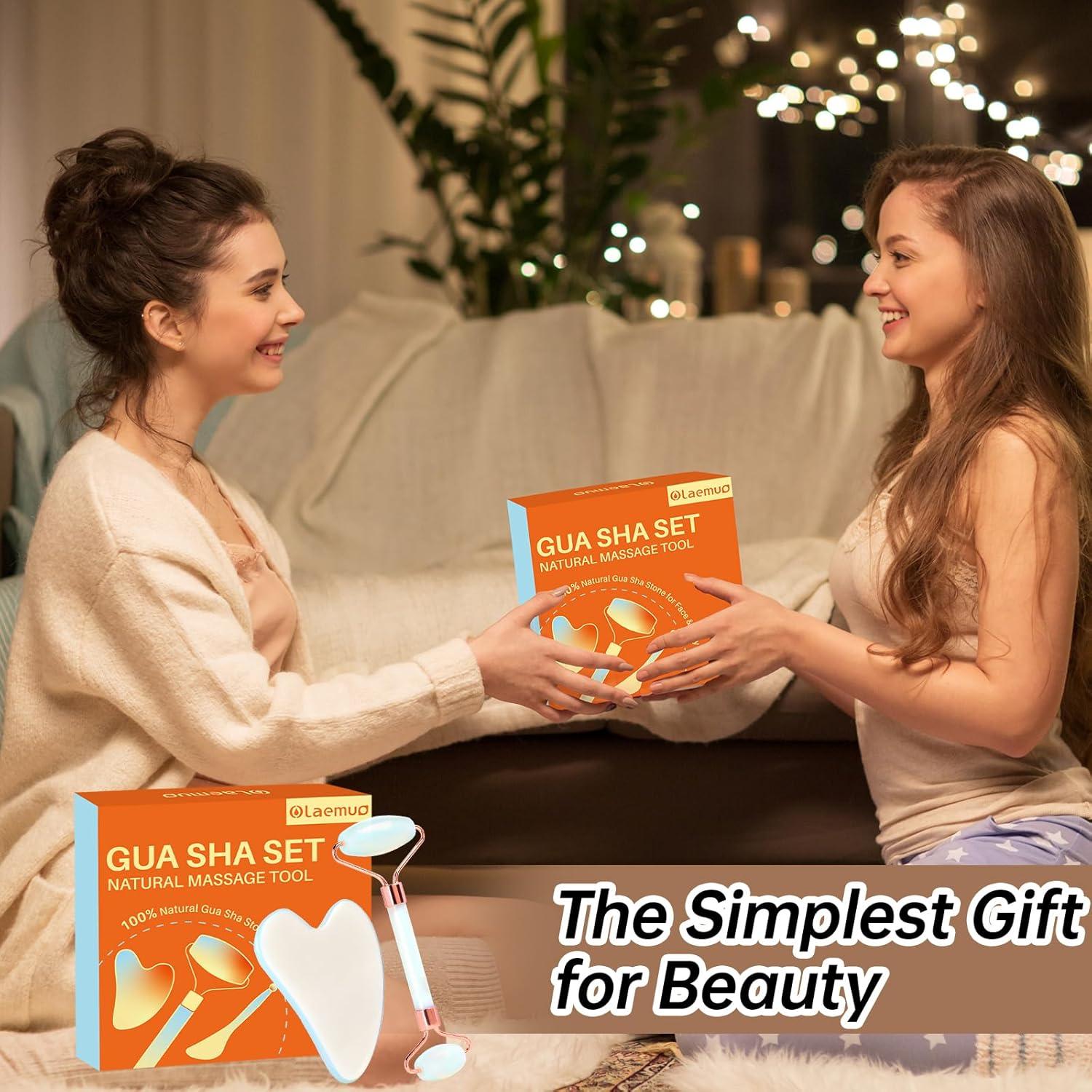 Set Gua Sha y Rodillo Facial Olaemuo - Ópalo Natural