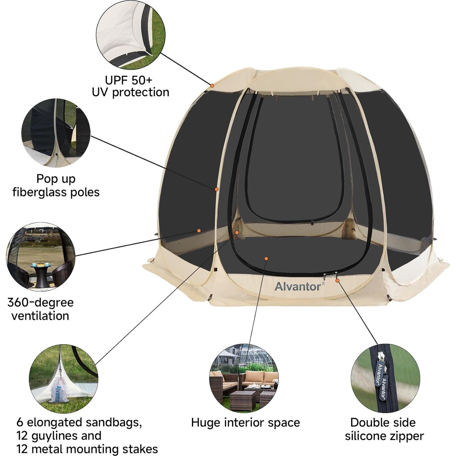 Carpa Gazebo Alvantor Casa de Pantalla 3.66x1.83m Beige