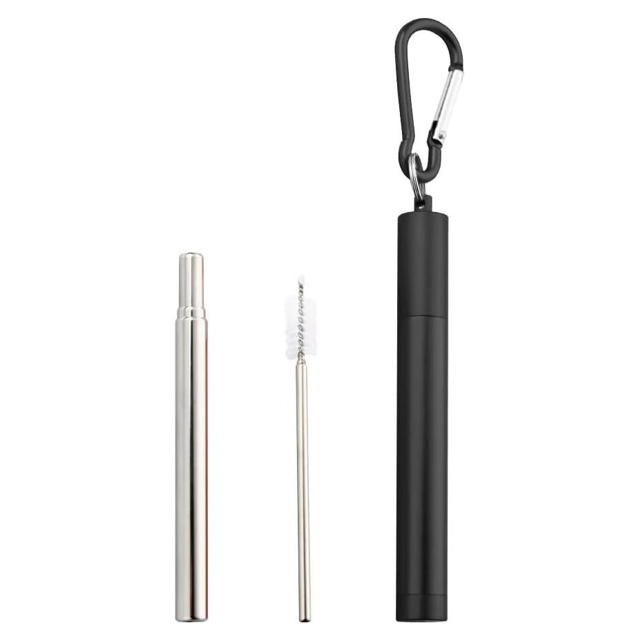 Juego de Popotes Telescópicos Portátiles Genérico Acero Inoxidable